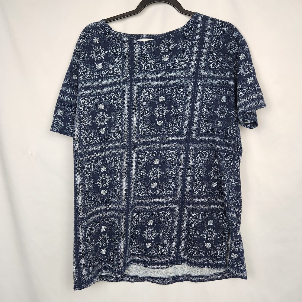 New‎ York Style Women's Short Sleeve Blue White Paisley Top Size XL